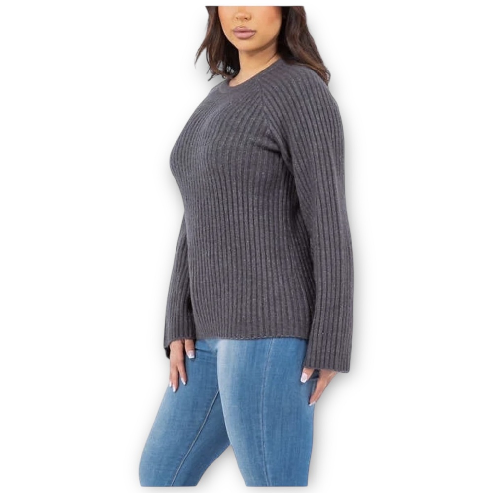 NWT Fever Bell Sleeve Ribbed Knit Sweater Gray Small - Picture 2 of 5